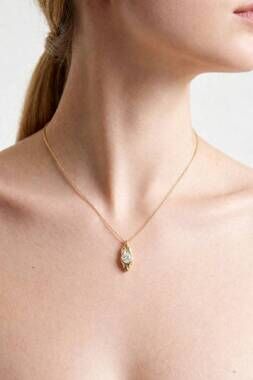 NEW BELLE women's long pendant bezel necklace in gold
